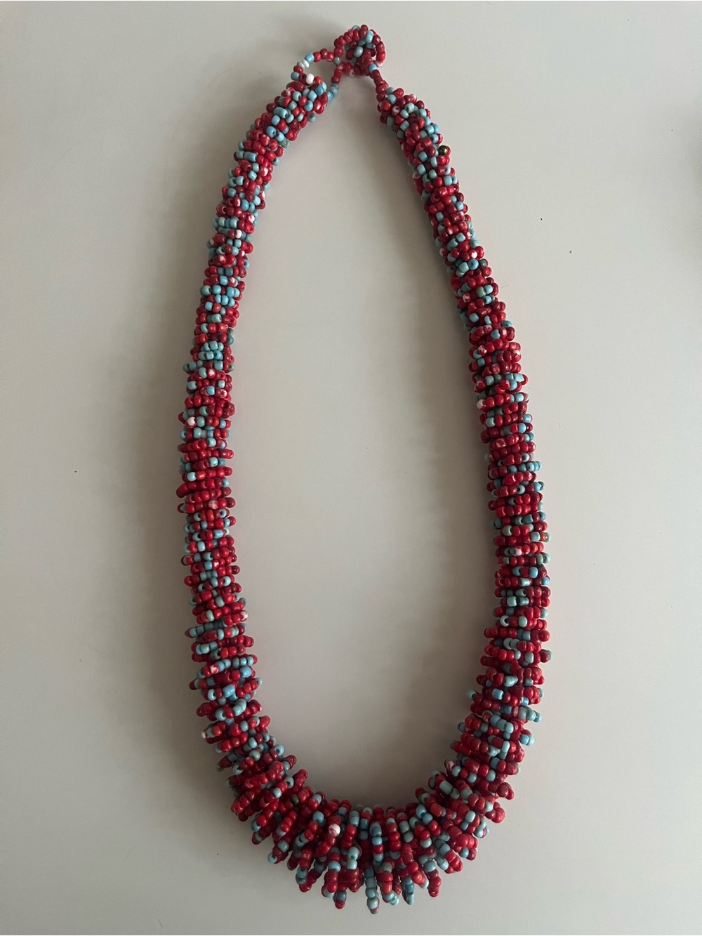 Colombian Handcrafted Red and Light Blue Beaded Necklace